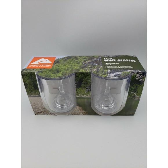 Ozark Trail 14oz Camping Wine Glasses Removable Stem Plastic Set Of 2 - Picture 1 of 6